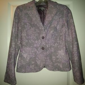 Ann Taylor 0P Purple Blazer Tweed & Floral Print ;